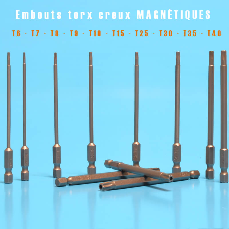 Embouts + porte embout magnétique, Plat, Pozidrive, Cruciforme et Torx