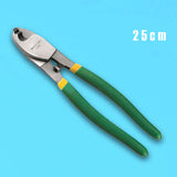 Une pince electricien indispensable dans votre trousse ou caisse à outils. Le coupe-câbles est souvent accompagné d'un testeur pour les électriciens dépanneur. Un outil indispensable comme les autres outils à main et accessoires multifonctions tels-que : marteau, molette, lime, embout de vissage, clé 6 pans, porte-outils, multimètre, clé à molette, consommables, emporte-pièce, ciseau, quincaillerie, extracteur de vis, goupille, pince plate, lime.